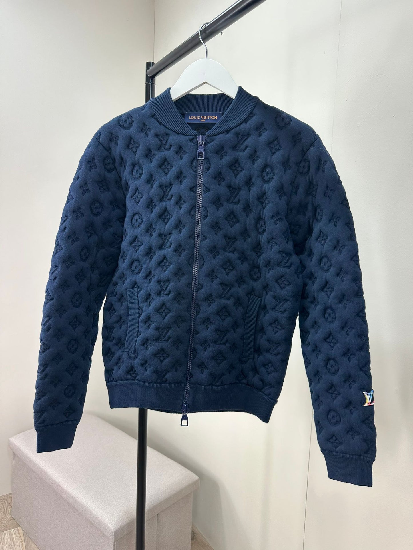 Louis Vuitton Navy Embossed Monogram Pilot Jacket - Small