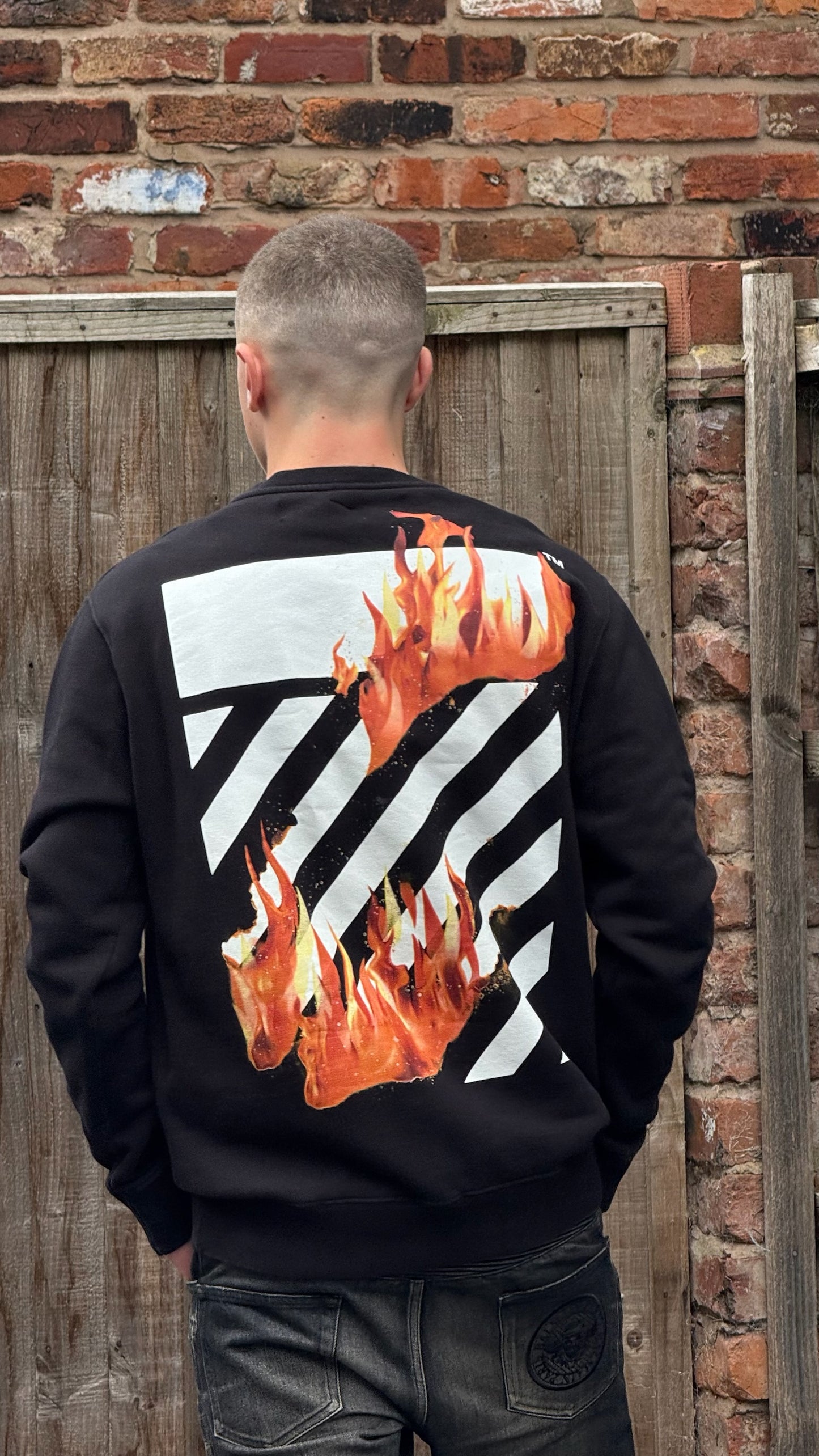 Off-White Black Longsleeve Flames Jumper - Small