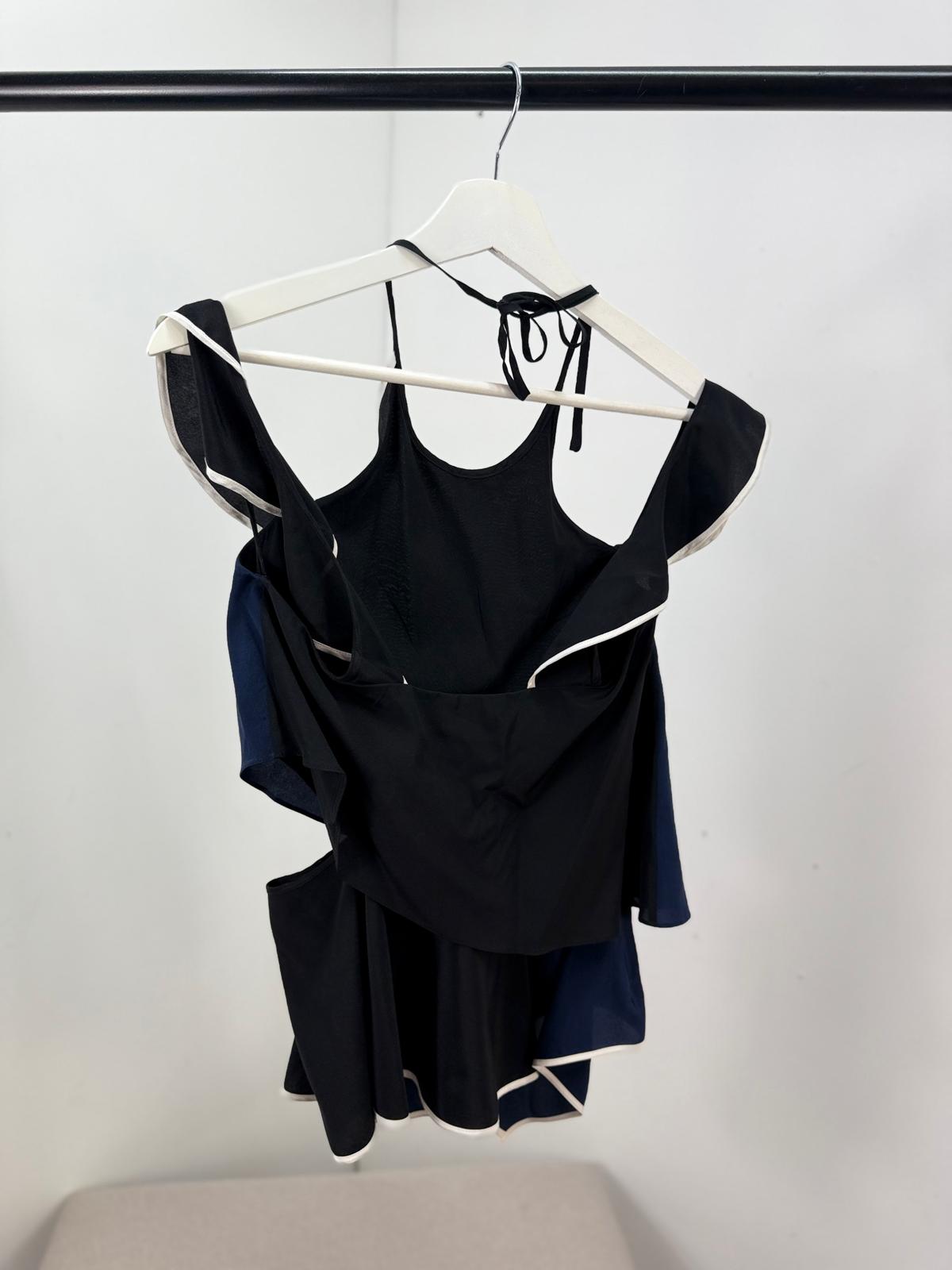 Jonathan Simkhai Black & Navy White Contrast Frill Detail Camisole - UK 8