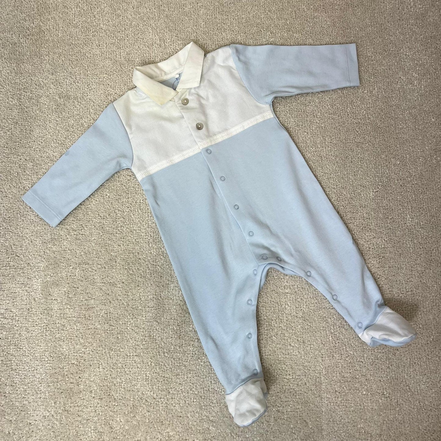 Kids laranjnha Baby Blue & White Polo Detail Sleepsuit - 3M