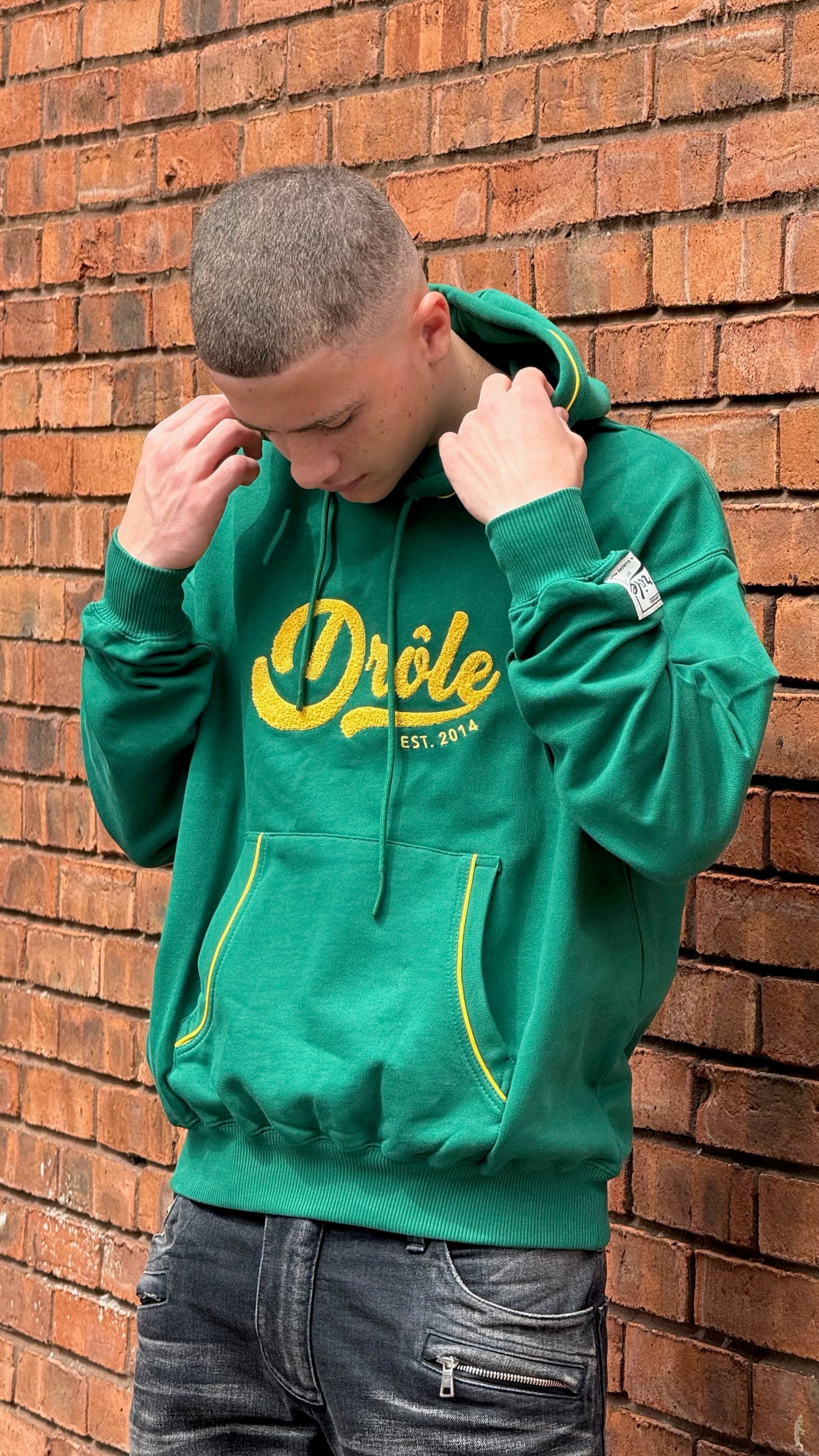 Drôle De Monsieur Green Yellow Logo Hoodie- In Tags Small