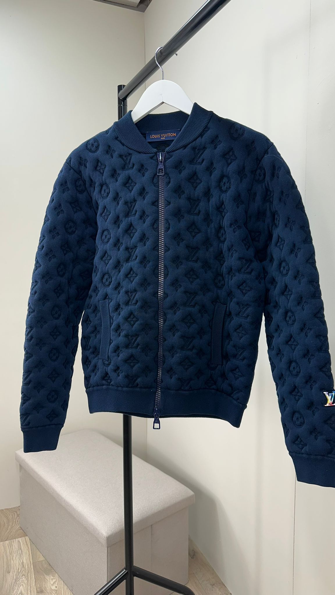 Louis Vuitton Navy Embossed Monogram Pilot Jacket - Small