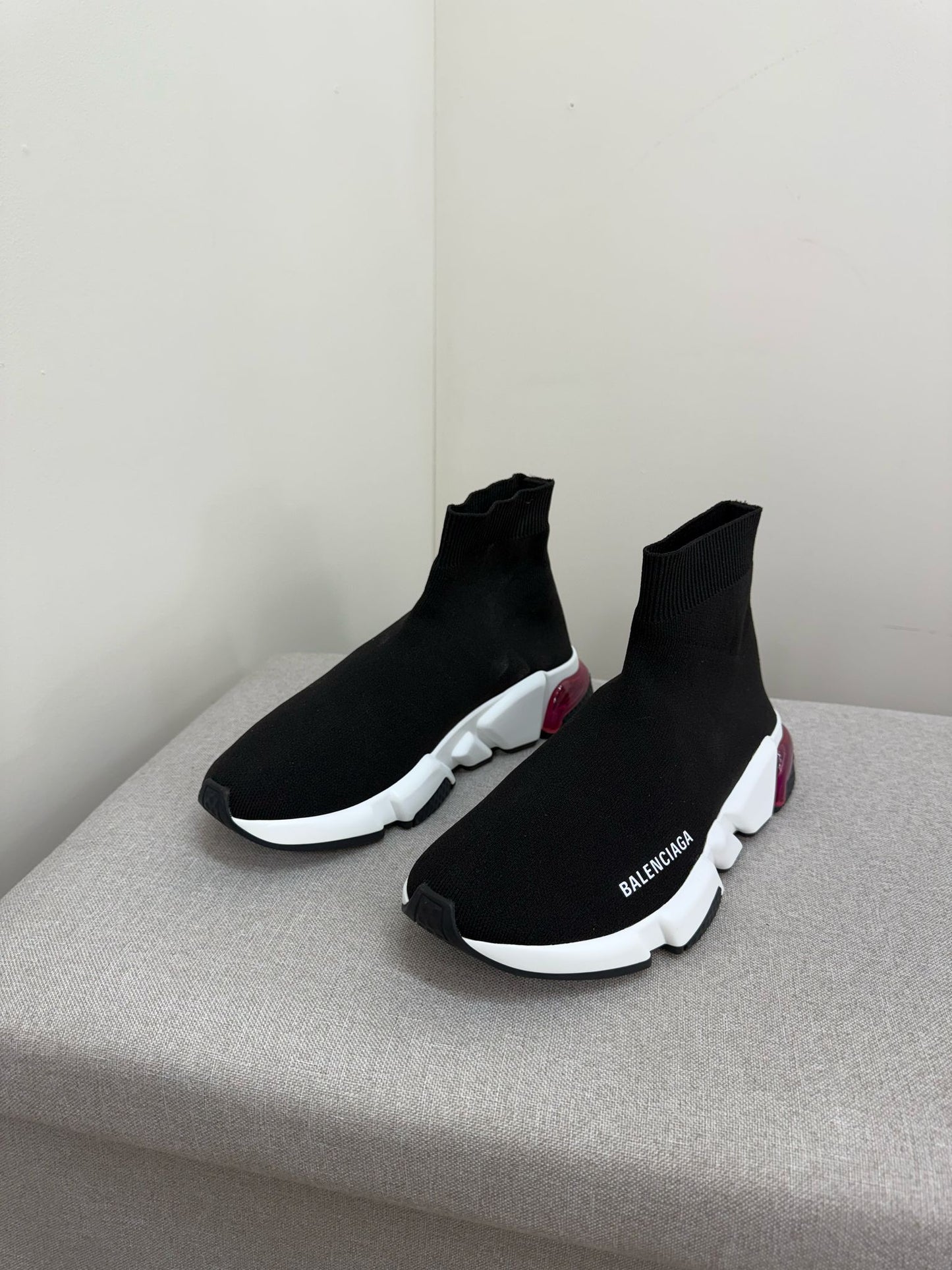 Balenciaga Black White Pink Speed Trainers- UK 5