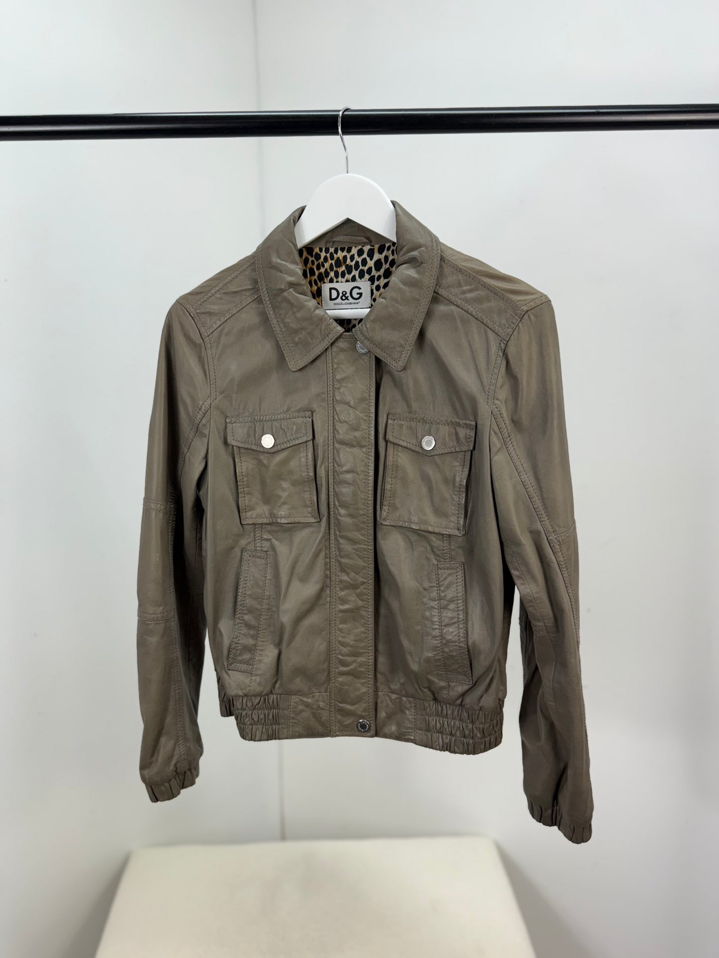 Dolce & Gabbana Women’s Greige Leather Jacket ( 44/XL)