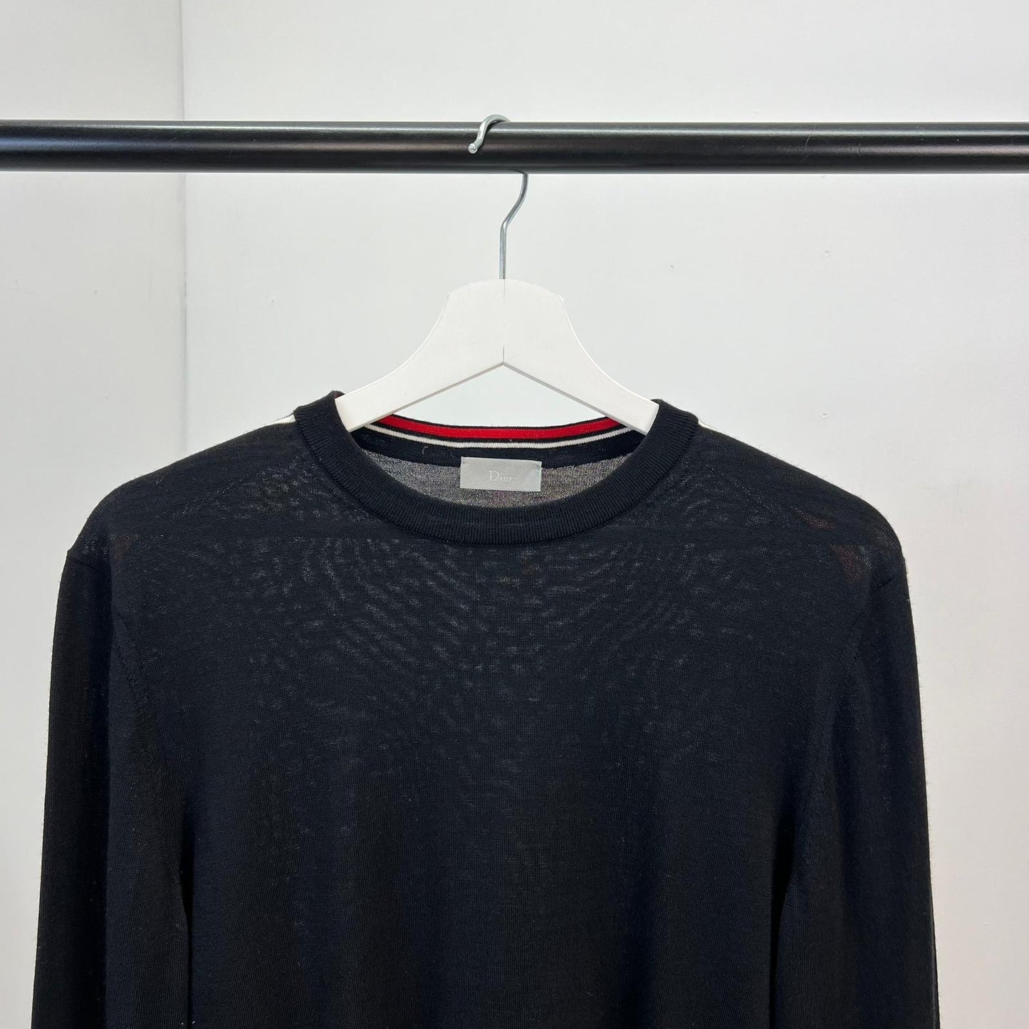 Dior Mens Black Red White Stripe Jumper With Bee Logo - Small