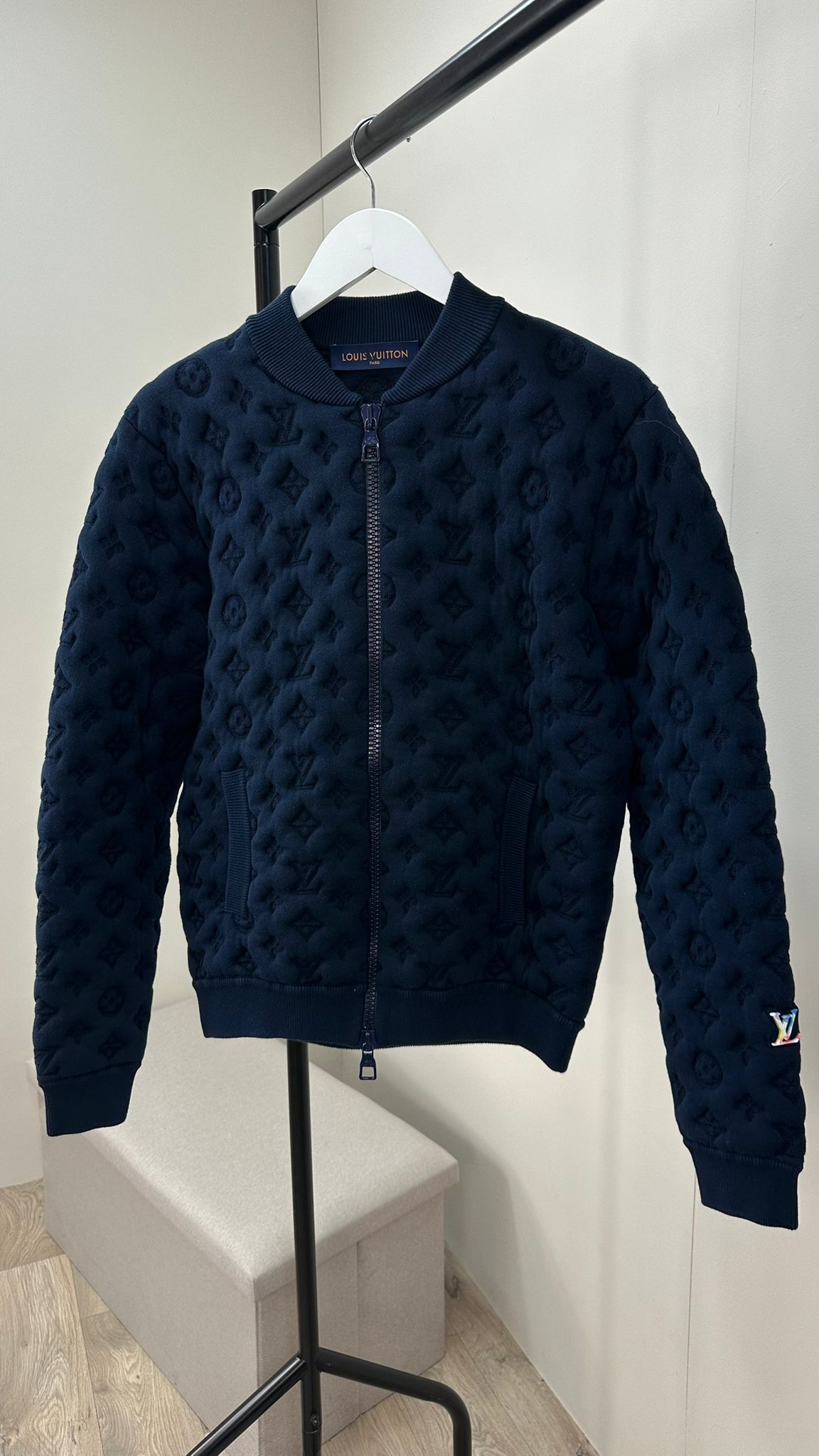 Louis Vuitton Navy Embossed Monogram Pilot Jacket - Small