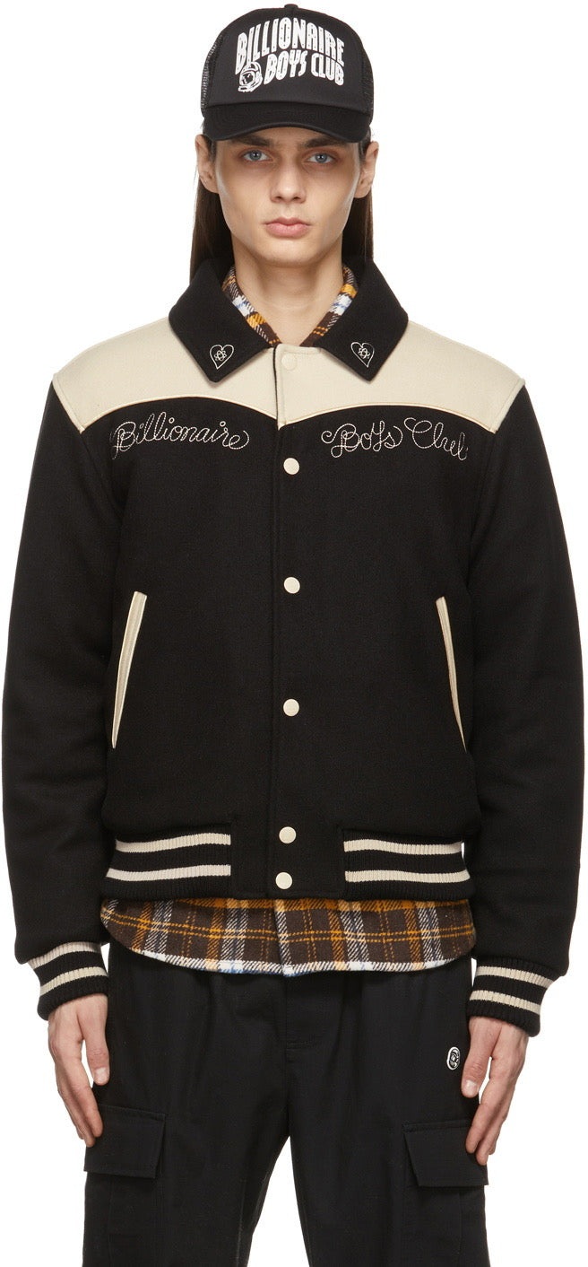 Billionaire Boys Club Black Off-White Western Heart Bomber Varsity Jacket - XL