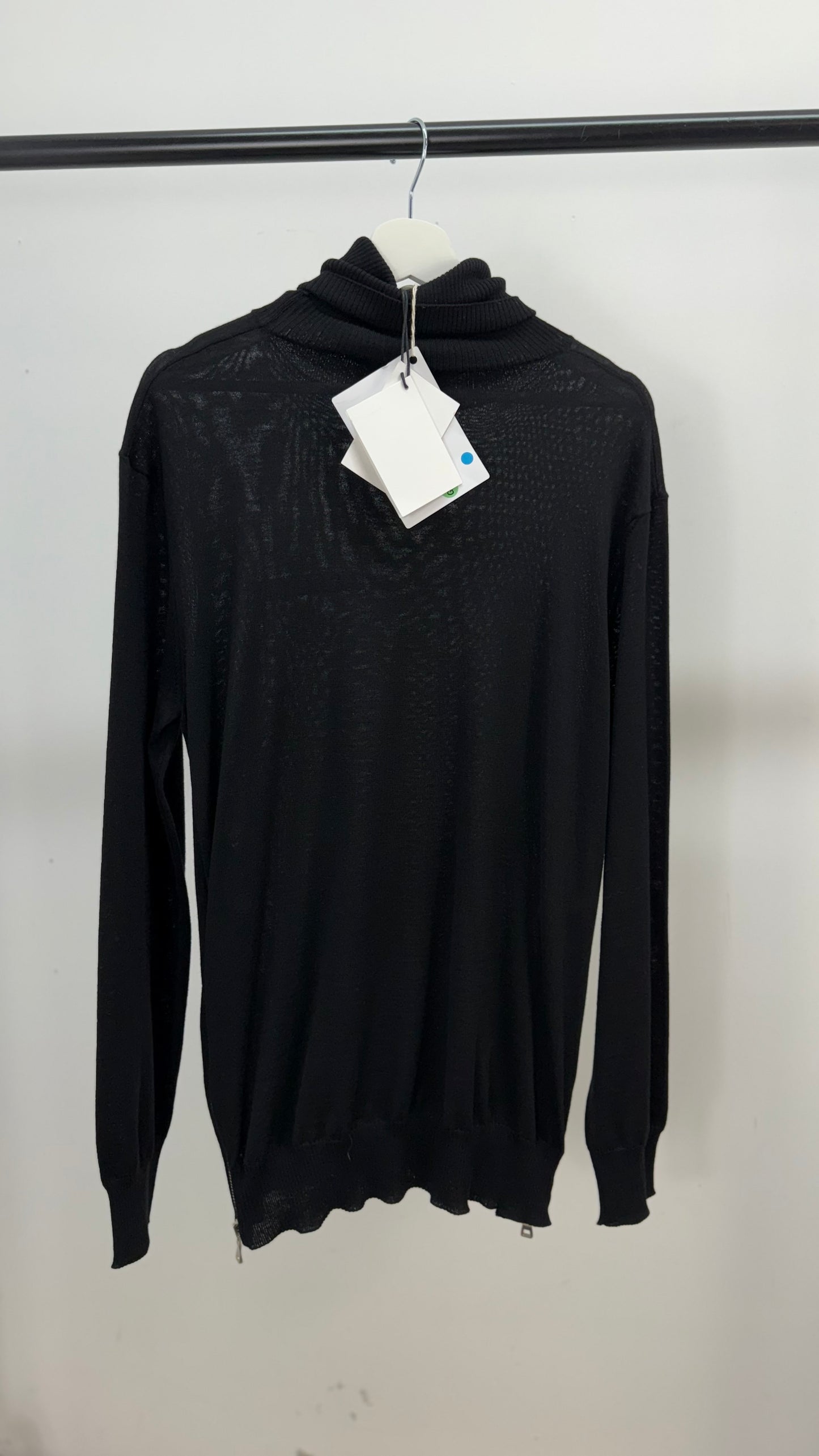 Balmain Black Logo Turtle Neck, Side Zip Up Jumper- Brand New In Tags, Medium