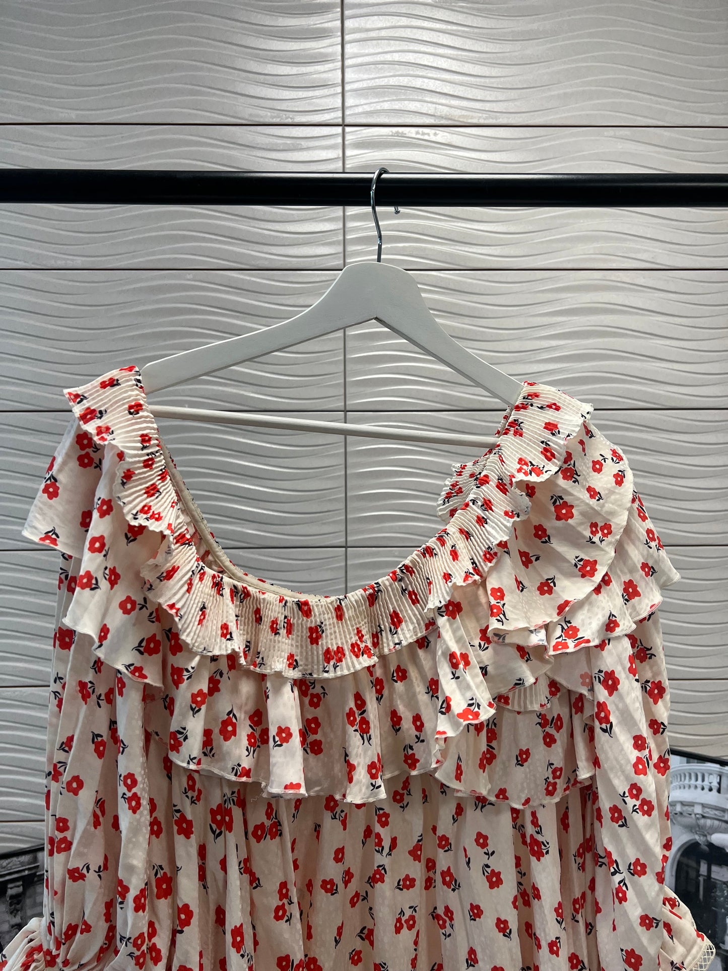 Self Portrait Ditsy Print, Off the Shoulder Floral Top - UK 10