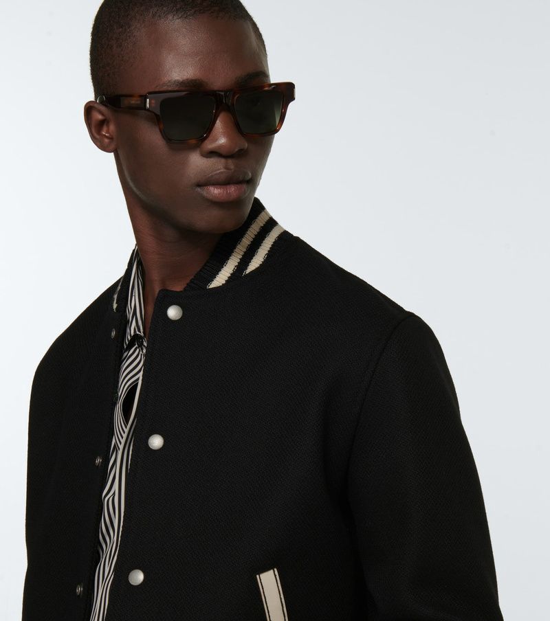 Saint Laurent Black & White Wool-Rich Teddy Varsity Bomber Jacket – 52 / XL