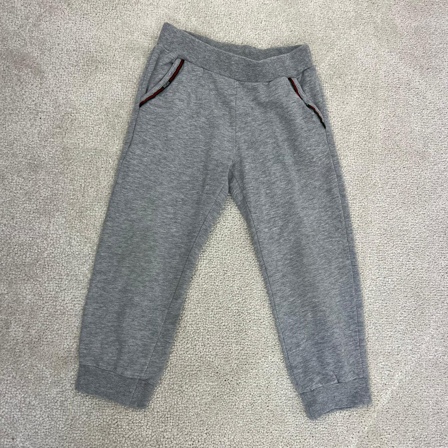 Kids Gucci Grey & Red Logo Stripe Pocket Detail Tracksuit Bottom (Age 24m)