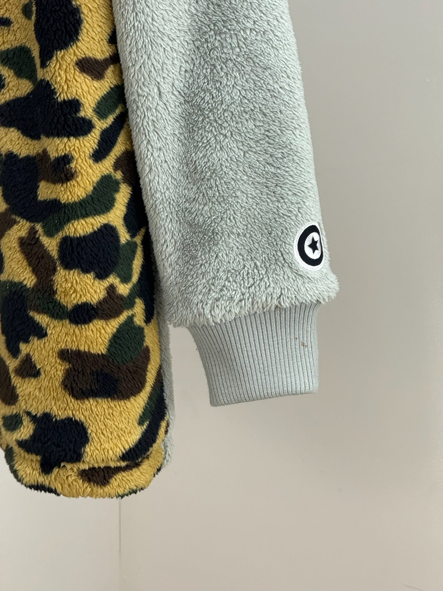 Bape Grey Zip Up Camo Boa Shark Fleece Jacket - Large