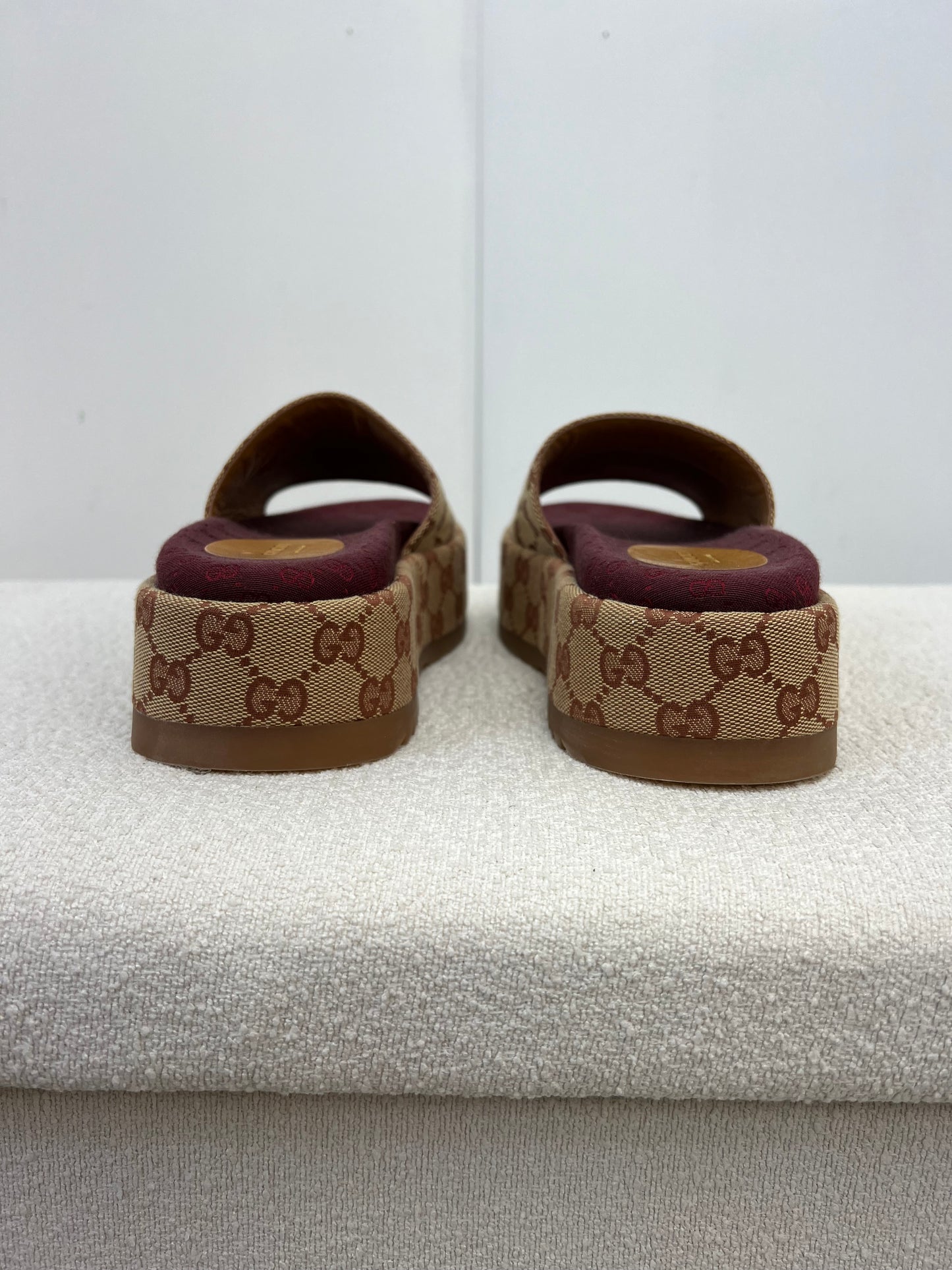 Gucci Platform camel and ebony maxi GG canvas Slide Sandal (Eu 35.5/ UK 2.5) Fits 3