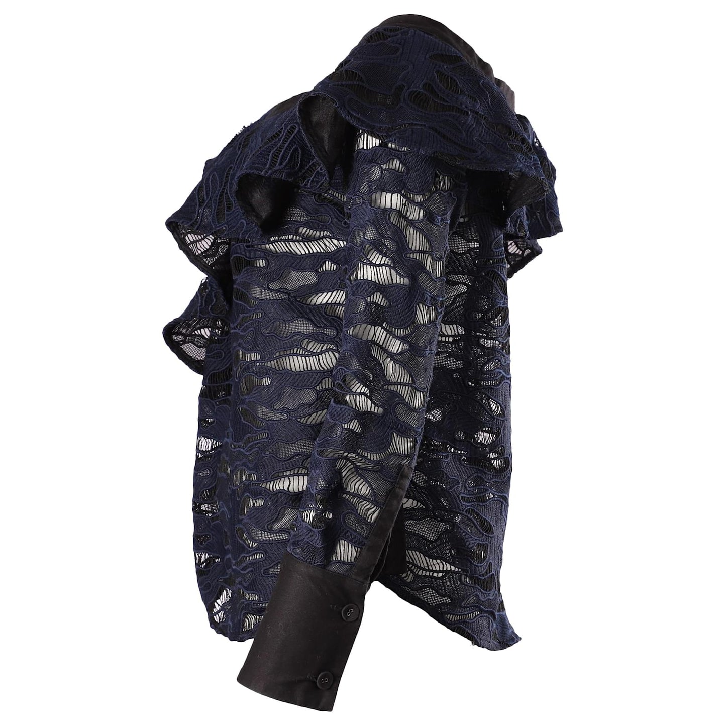 Self Portrait Navy Black Lace Camo Frill Top New In Tags - UK 10