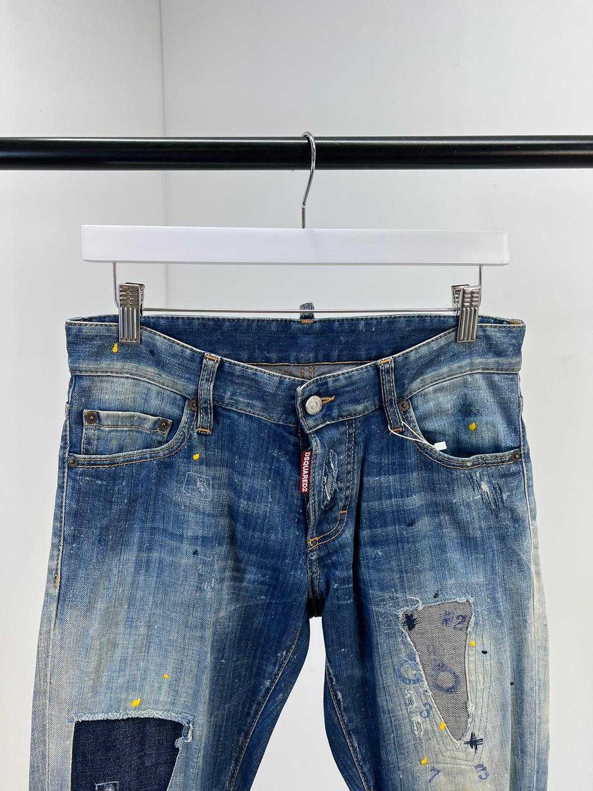 Dsquared2 Mens Blue Yellow Splash Jean - Label 44