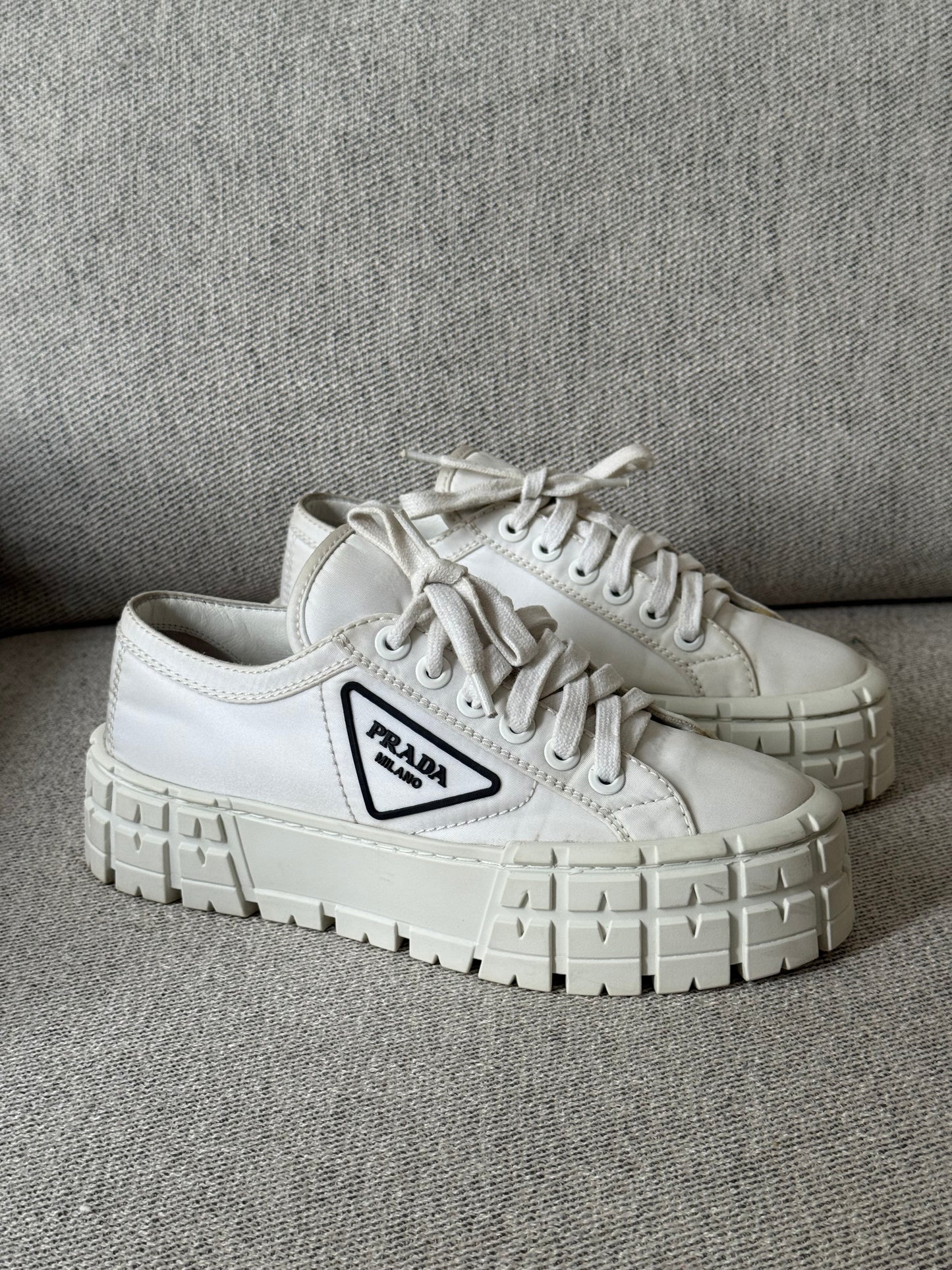 Prada White And Black Double Wheel Trainers -UK 5