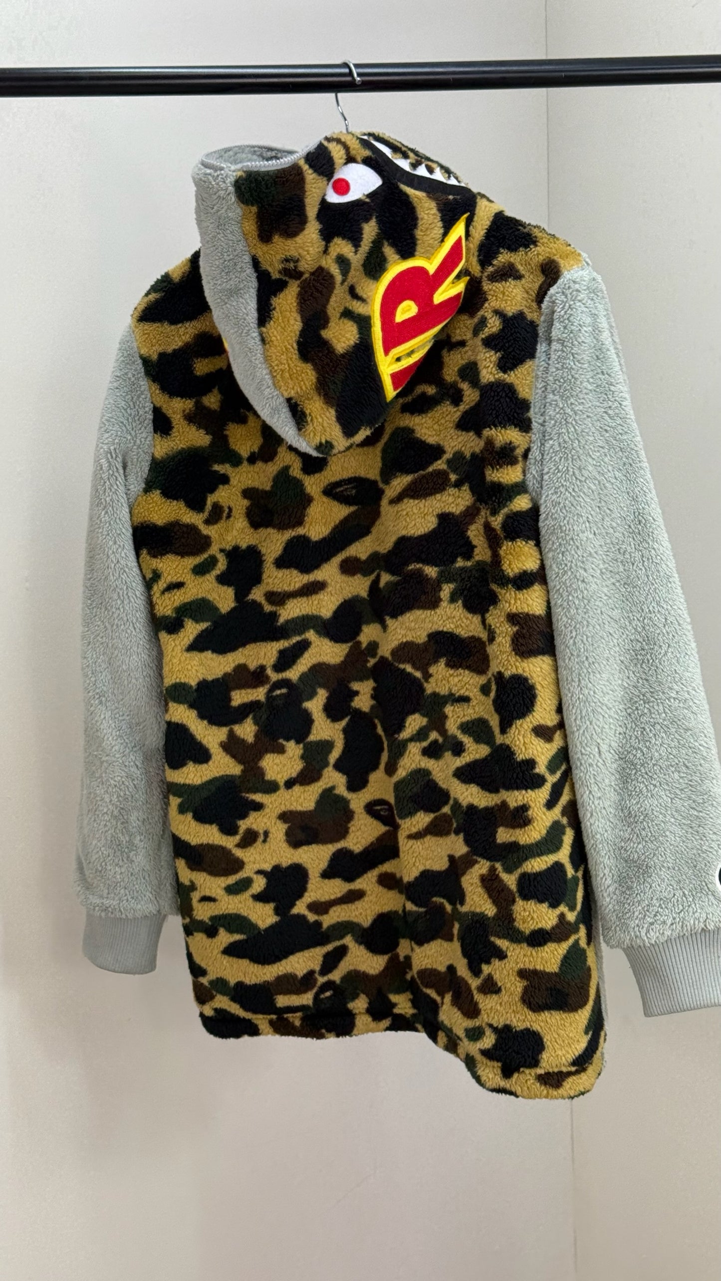Bape Grey Zip Up Camo Boa Shark Fleece Jacket - Large