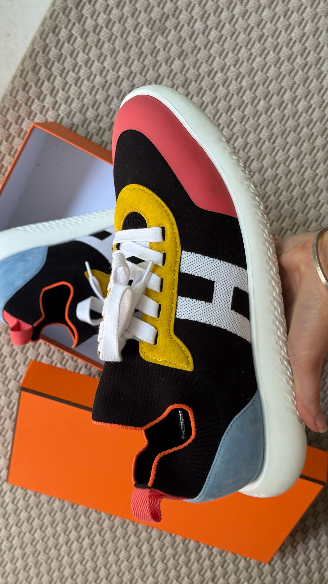 Hermes Black Multi Colour Crew Trainers- UK 10