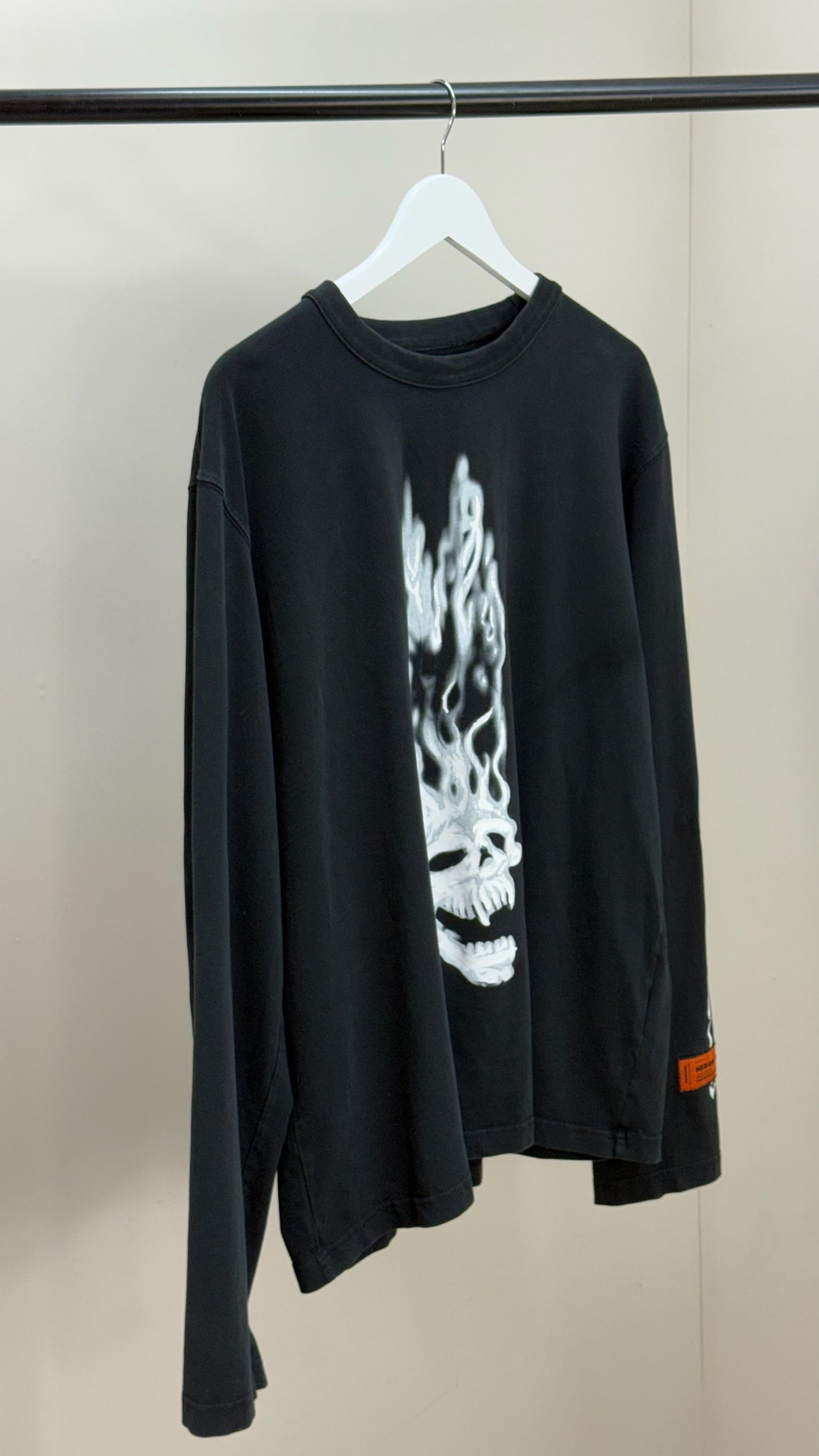 Heron Preston Black Longsleeve Skull Fire T-Shirt-Large