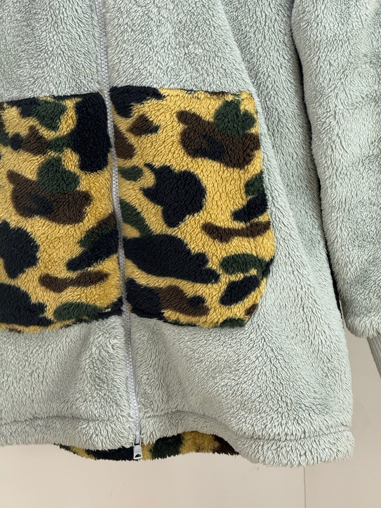 Bape Grey Zip Up Camo Boa Shark Fleece Jacket - Large