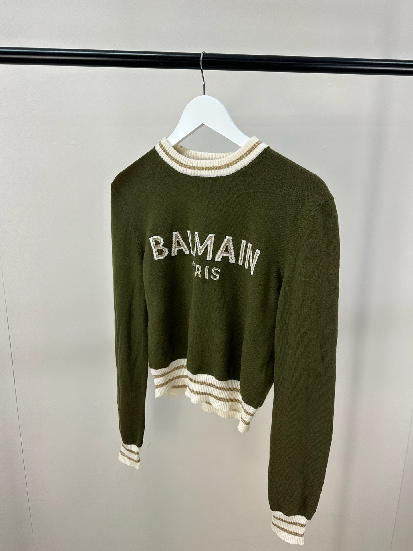 Balmain Khaki Logo Cropped Jumper-34 , small