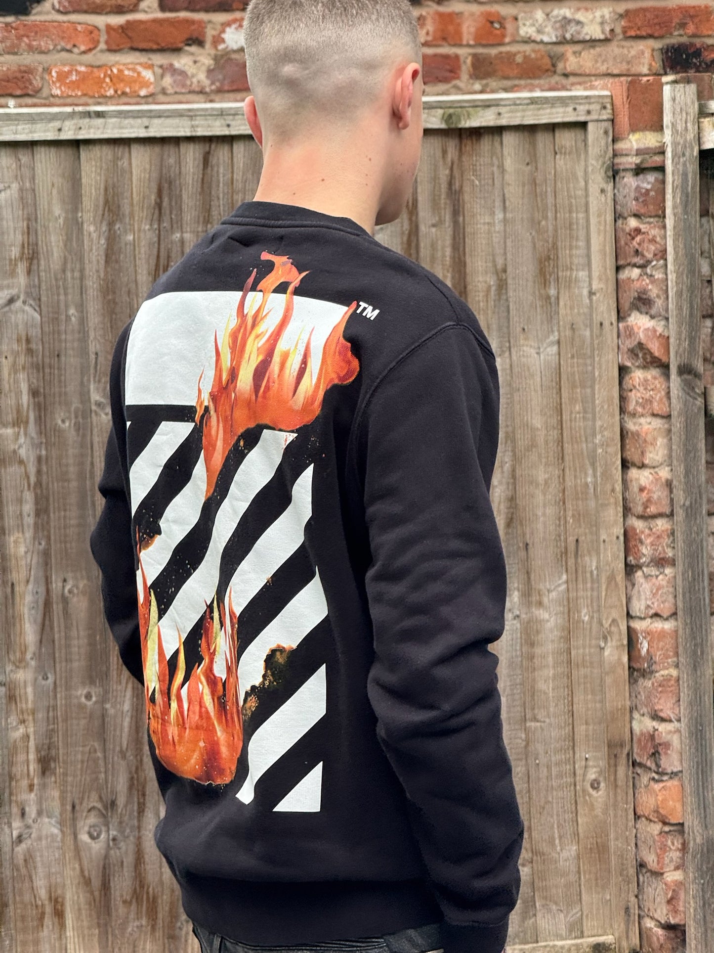 Off-White Black Longsleeve Flames Jumper - Small