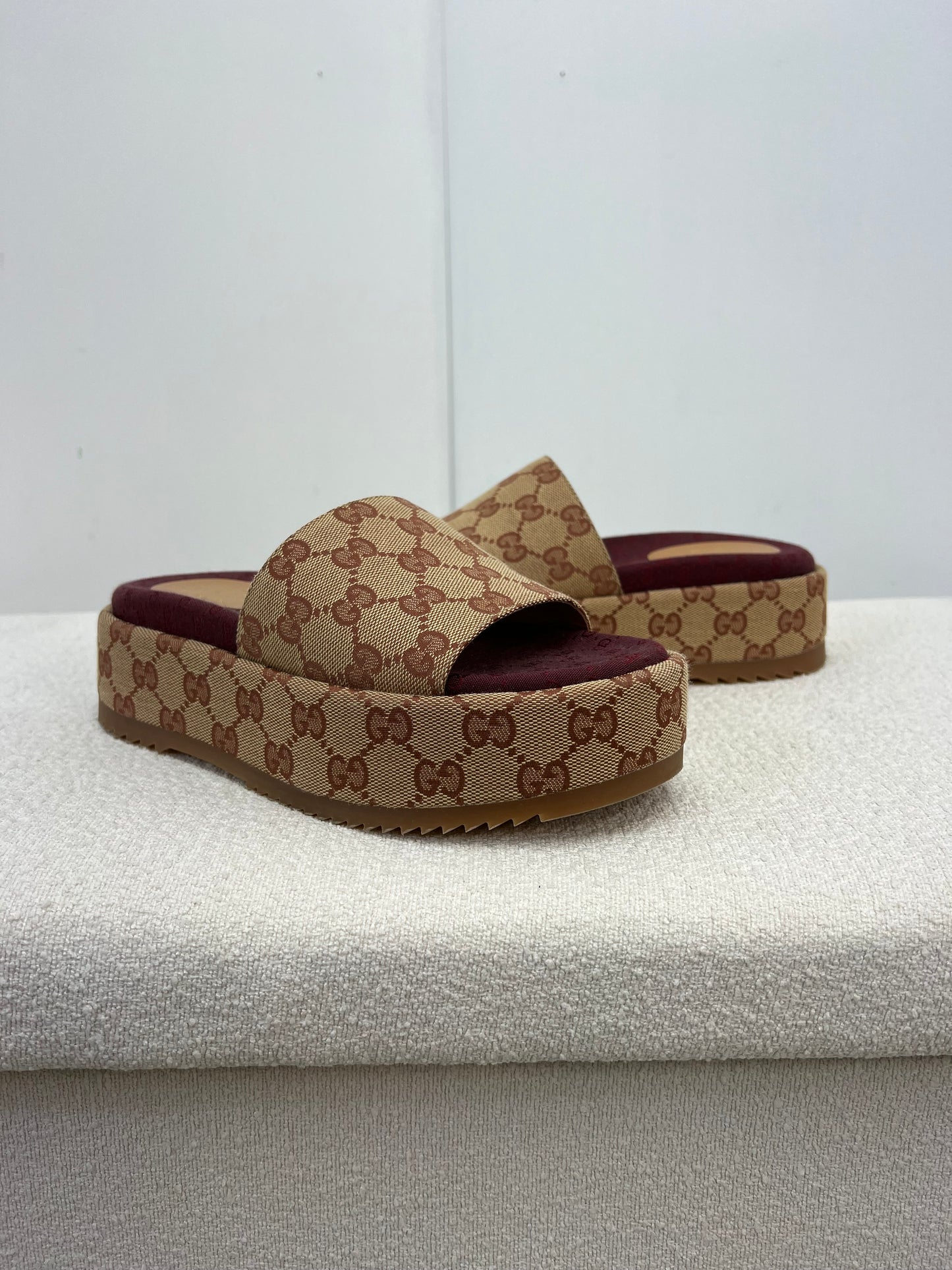 Gucci Platform camel and ebony maxi GG canvas Slide Sandal (Eu 35.5/ UK 2.5) Fits 3
