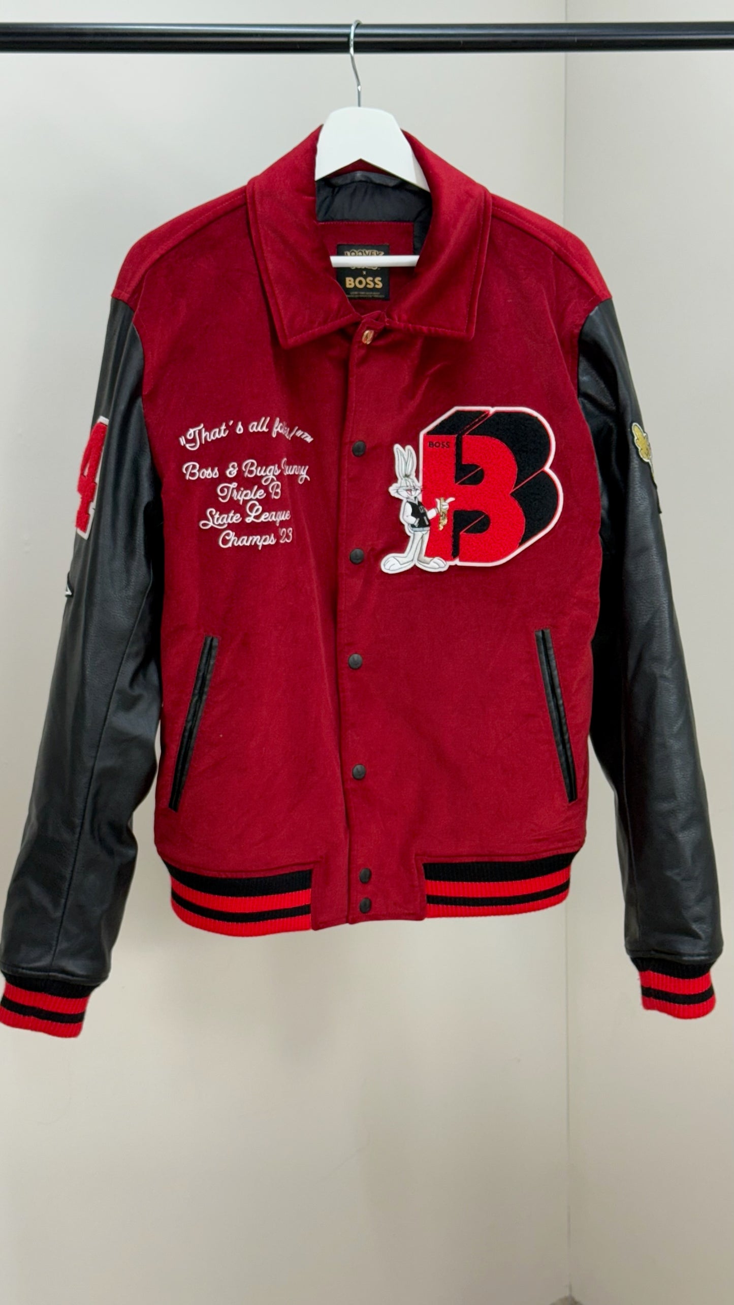 Looney Tunes X Boss Red Leather Suede B Bomber Jacket - it42/Large