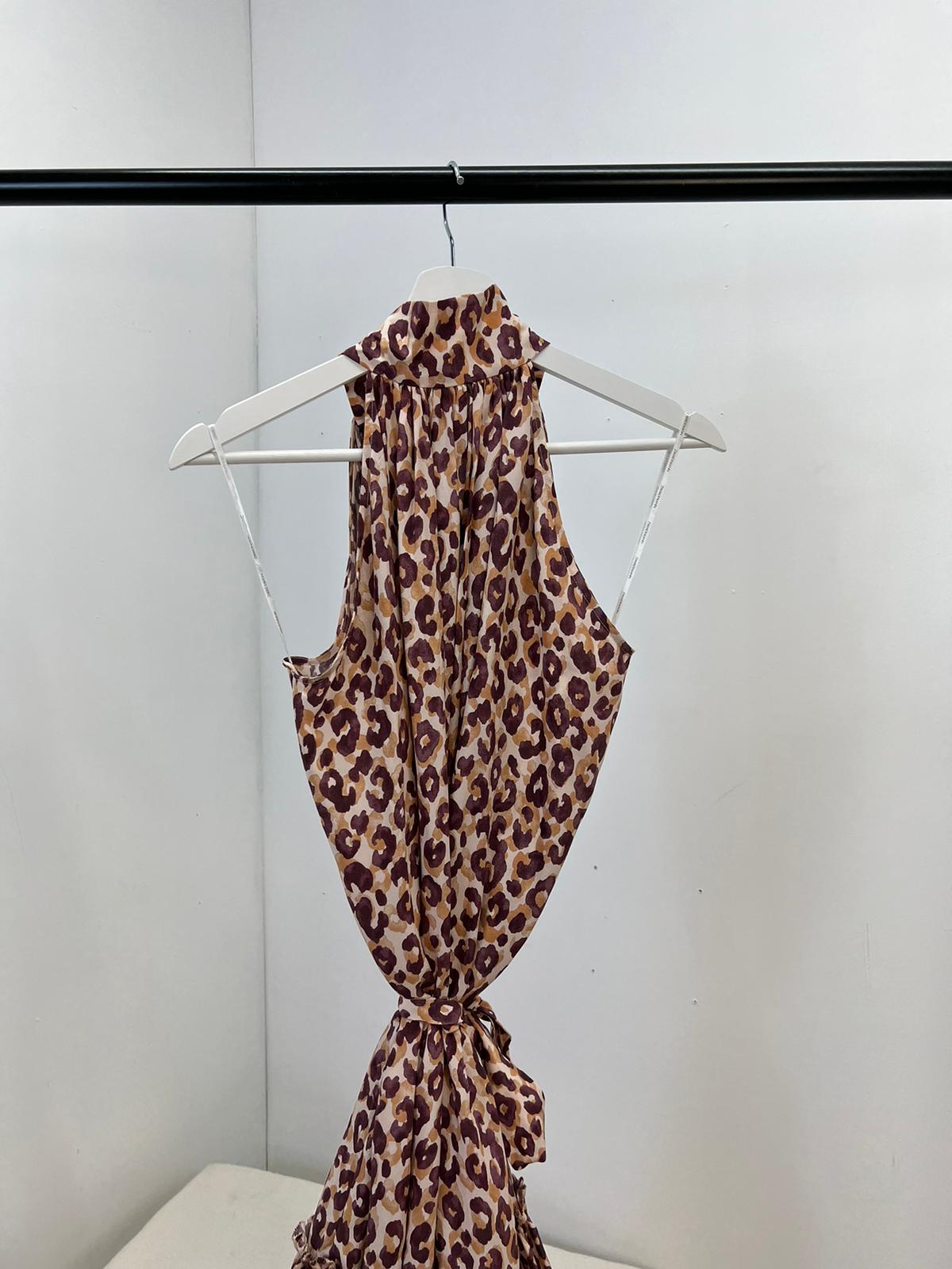 Zimmermann Nude And Burgundy Silk Swing Mini Dress (uk8/New In Tags)