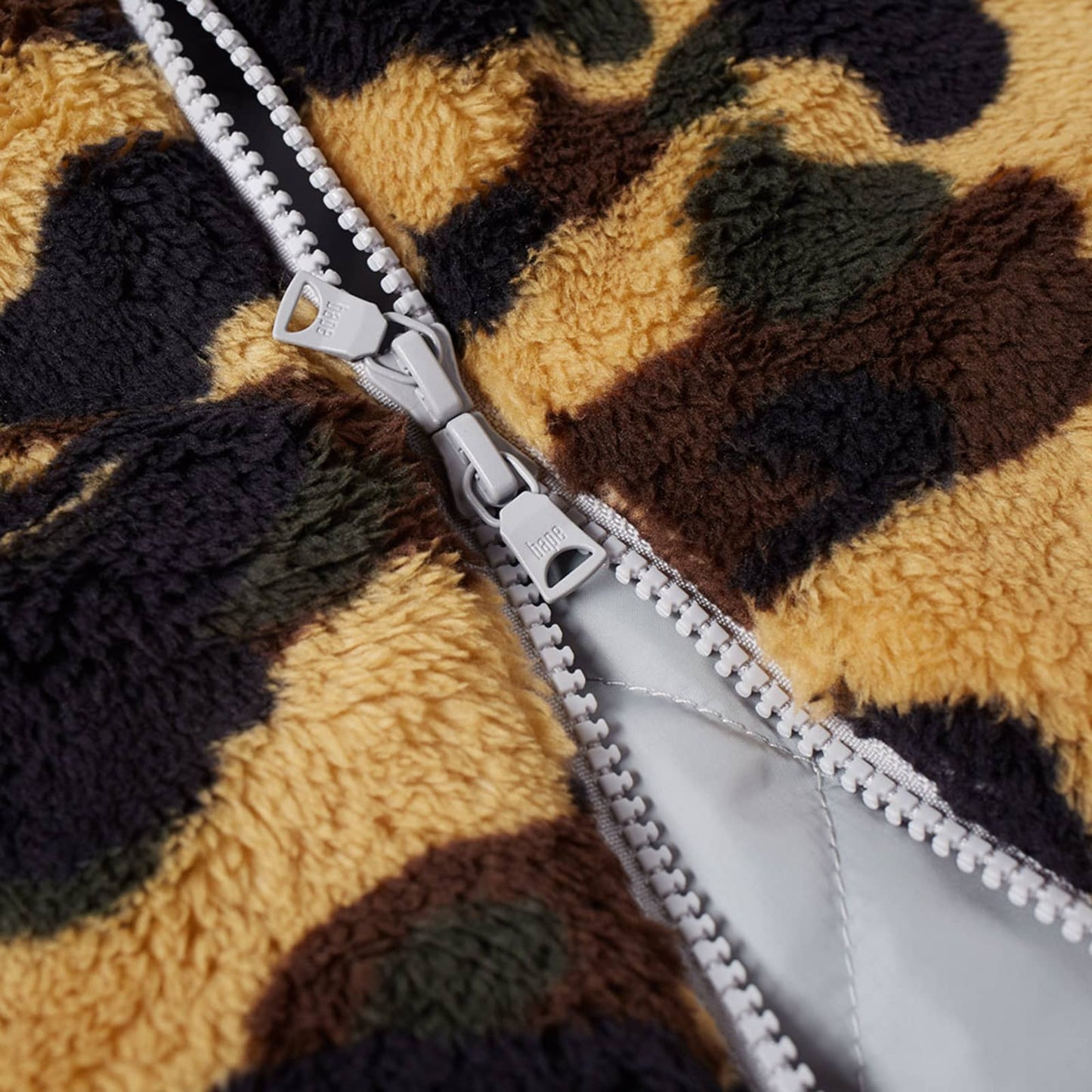 Bape Grey Zip Up Camo Boa Shark Fleece Jacket - Large
