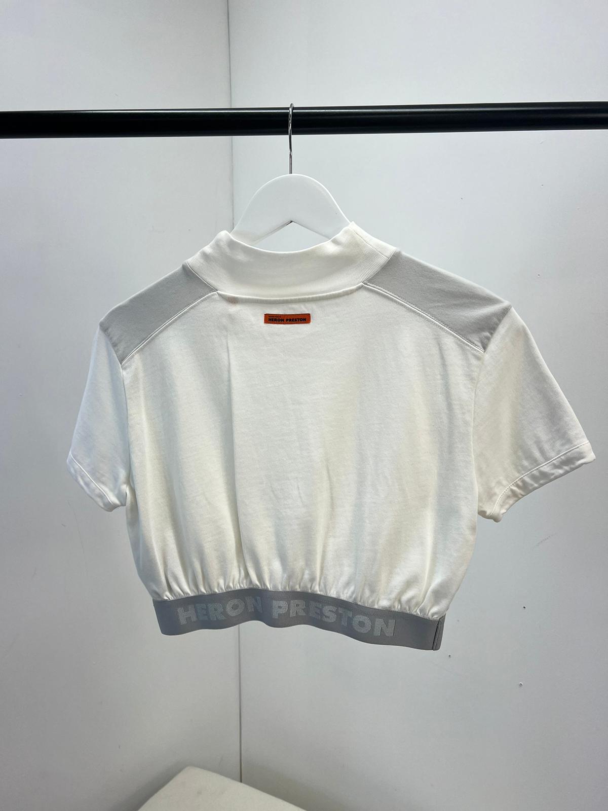Heron Preston White Grey Logo Band Crop Top - Small