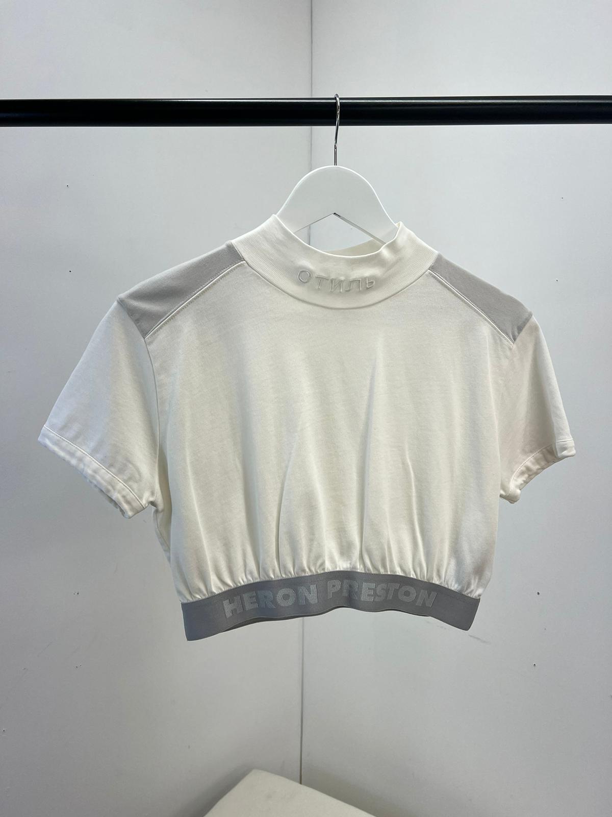 Heron Preston White Grey Logo Band Crop Top - Small