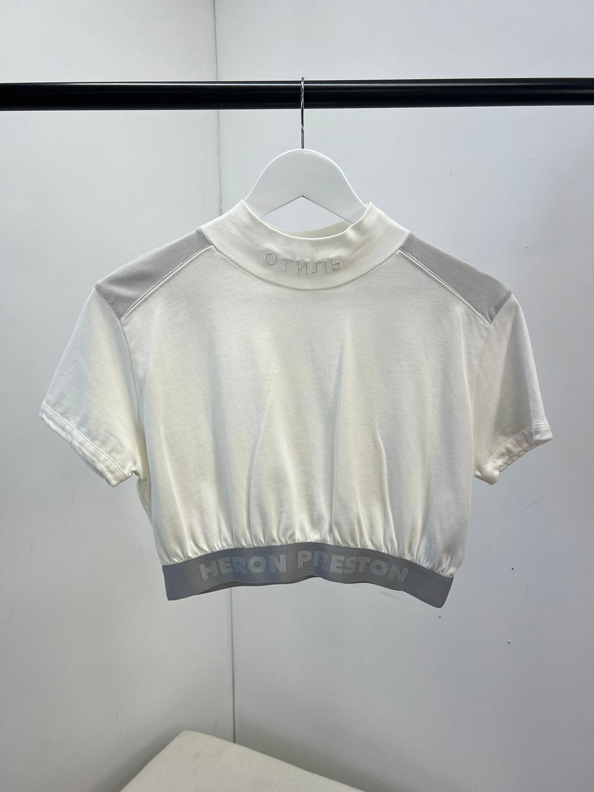Heron Preston White Grey Logo Band Crop Top - Small