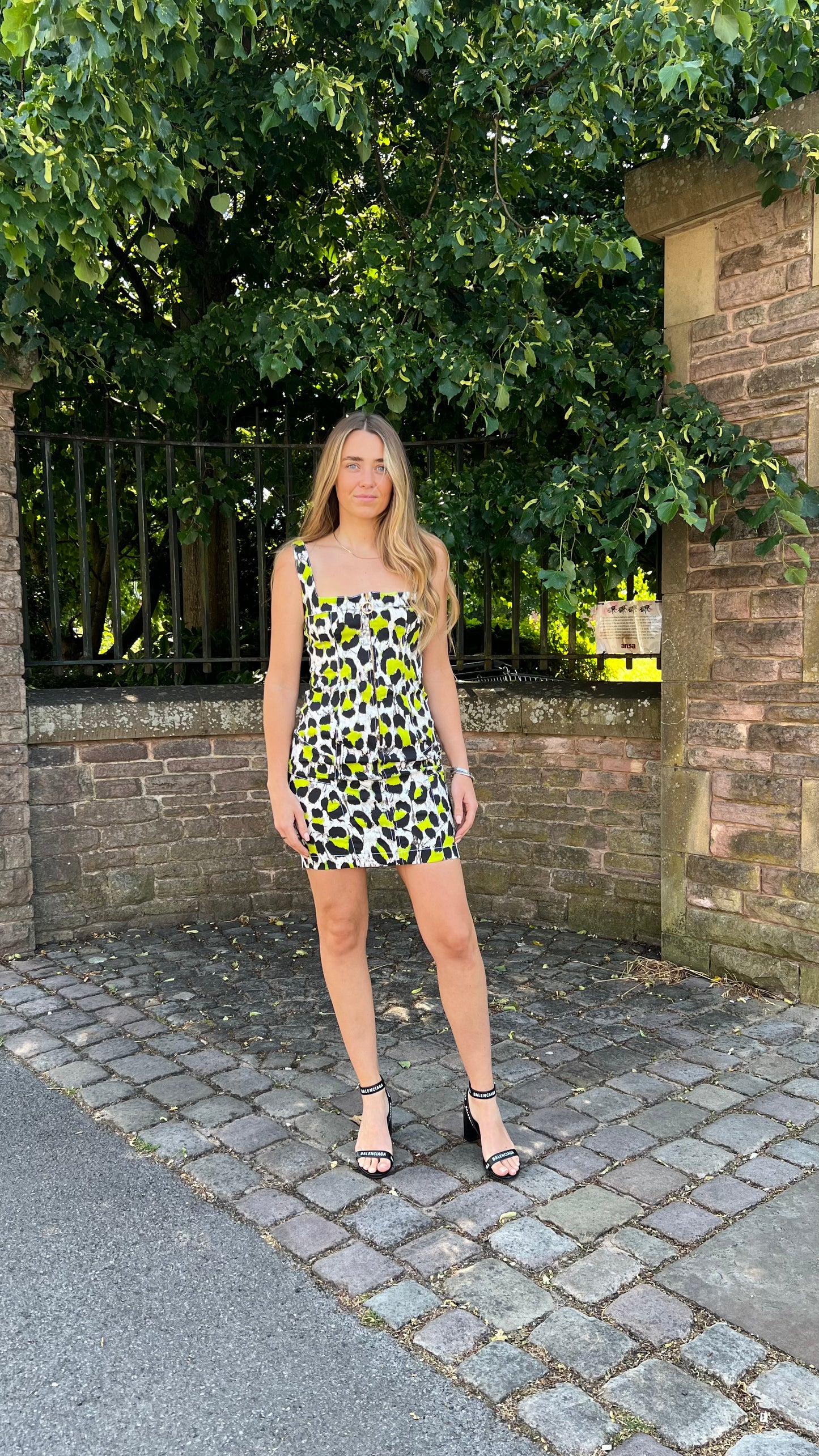 Just Cavalli Black White Green Print Dress - UK 10