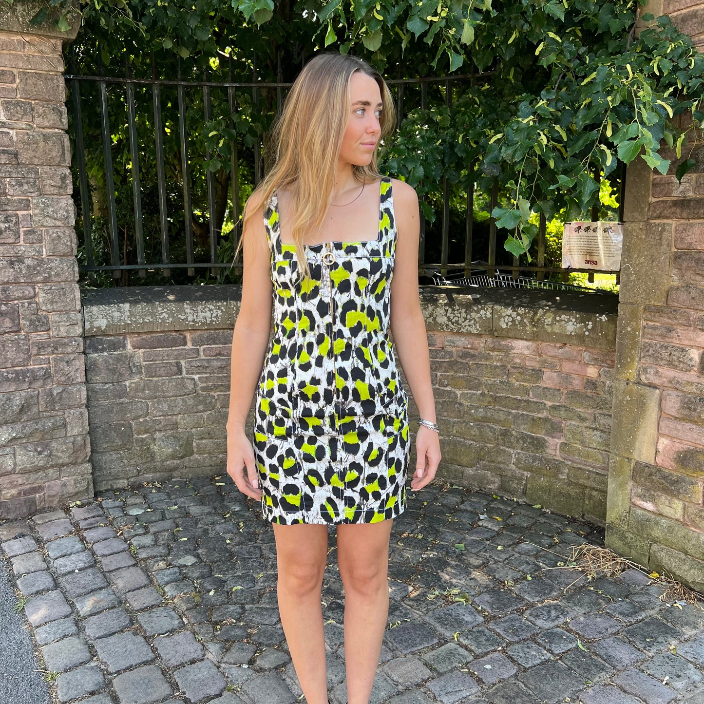 Just Cavalli Black White Green Print Dress - UK 10