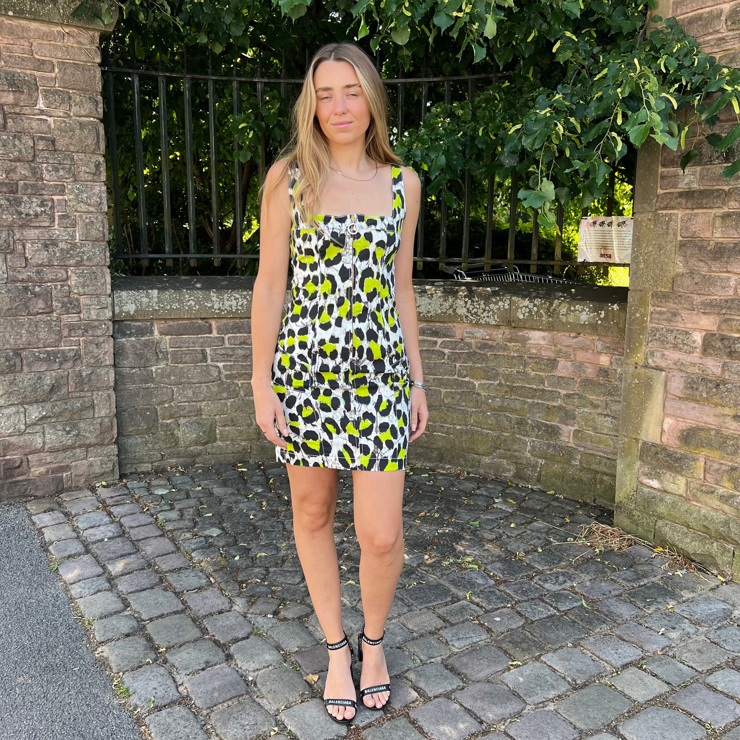 Just Cavalli Black White Green Print Dress - UK 10