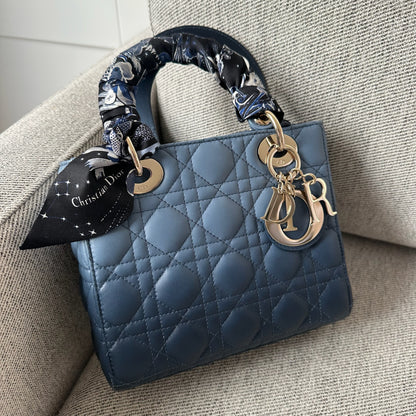 Christian Dior Small Dior My ABC Lady Dior Ombré Blu - In Box Inc Silk Twill And Long Strap