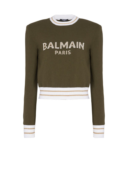 Balmain Khaki Logo Cropped Jumper-34 , small