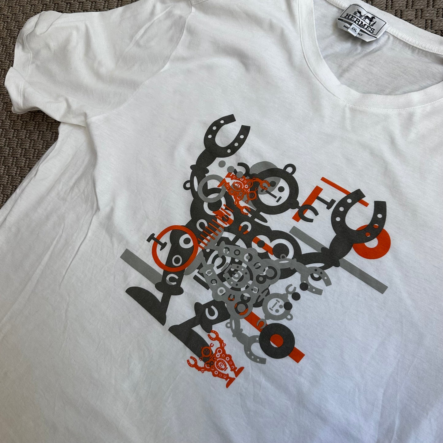 Hermès men’s white and orange chain t-shirt - XXL