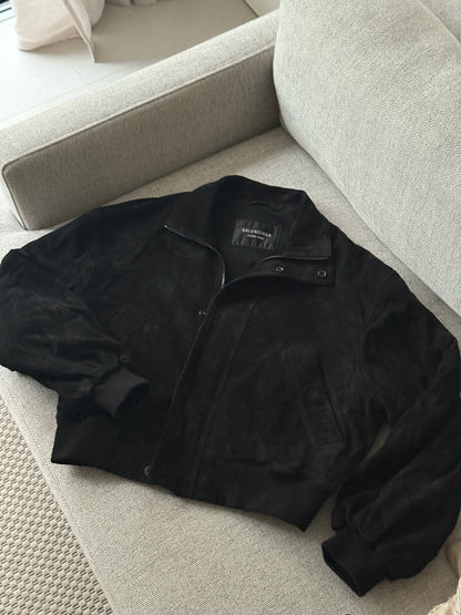 Balenciaga Black Suede Bomber Jacket - Small