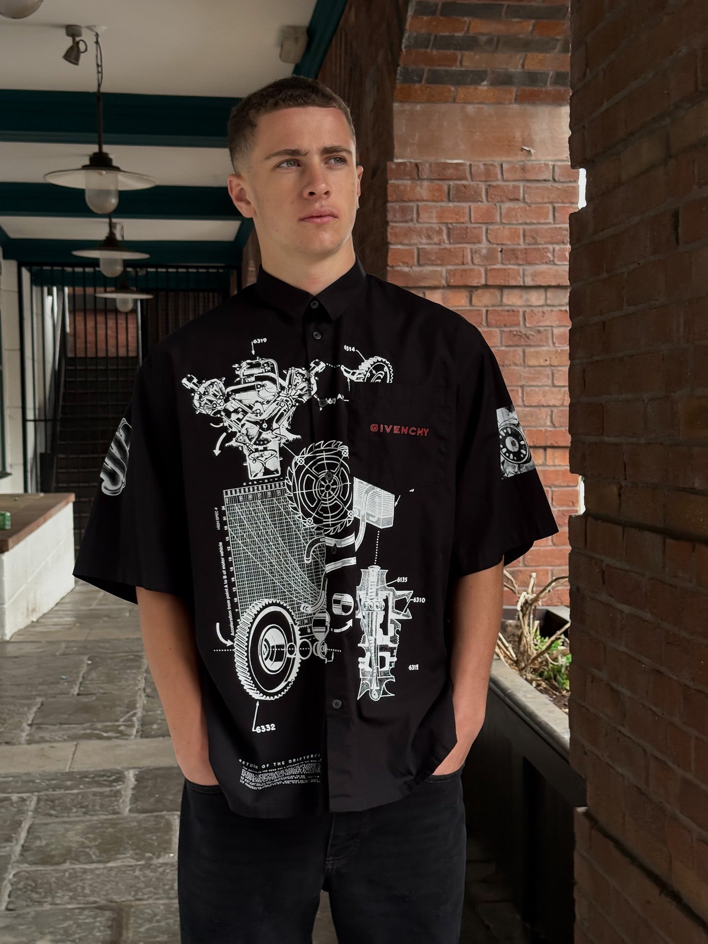 Givenchy Black Schematic Graphic Sports Shirt - 39