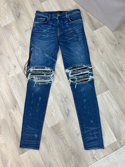 Amiri Blue Denim Distressed Knee with Side Zip Jeans - 33