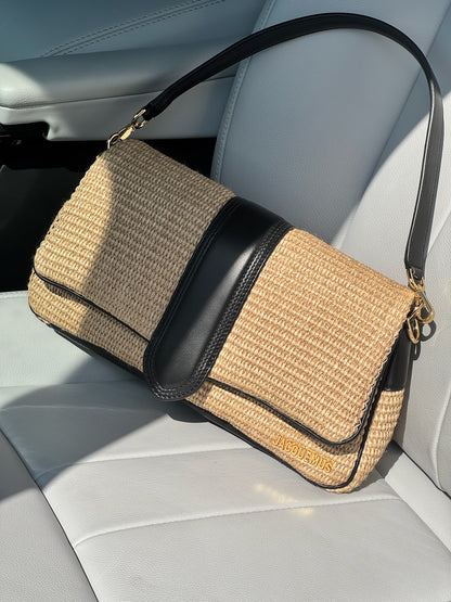 Jacquemus beige Le Bambimou Ivory black raffia-effect shoulder bag