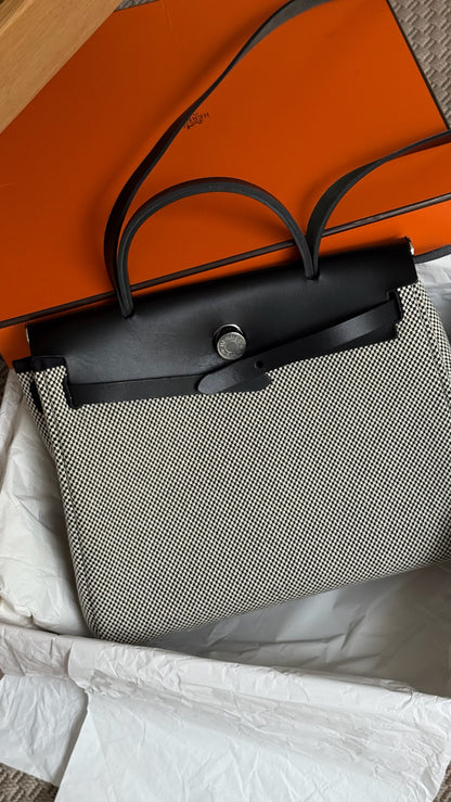 Hermès  Herbag 31 Vache Hunter Toile Quadrille Viking Black White Full Set