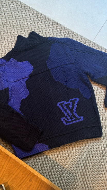 Louis Vuitton Intarsia Heavy Knit Cardigen In Blue. Collectors item  - XXL