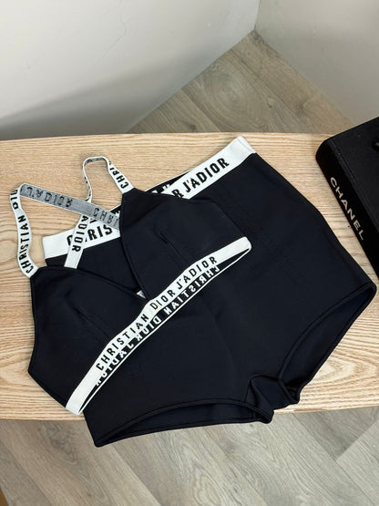 Dior White And Black Bralette High-Waisted Shorts Set - Large / Large