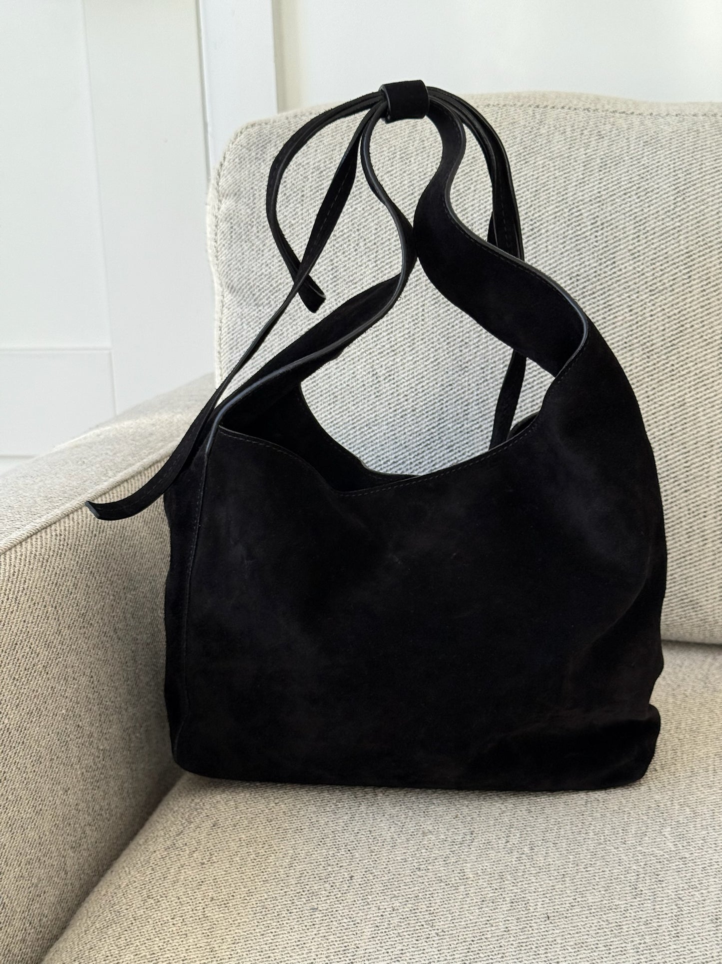 Reformation Small Vittoria Tote in Black Suede