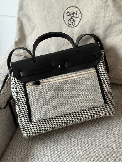 Hermès  Herbag 31 Vache Hunter Toile Quadrille Viking Black White Full Set