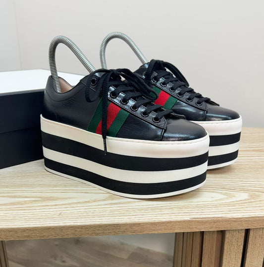 Gucci Black Quentin Peggy Stripe Platform Shoes – EU 35 / UK 2