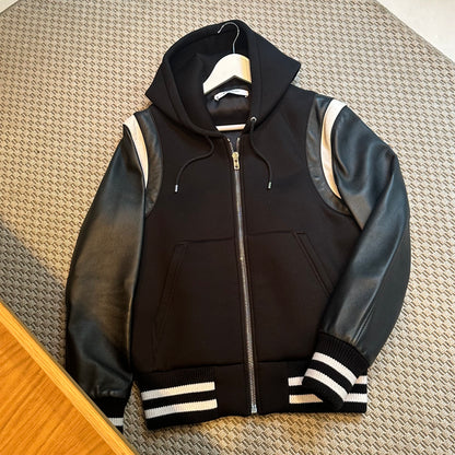 Givenchy Leather Sleve Neoprene Hooded Bomber Jacket - Small